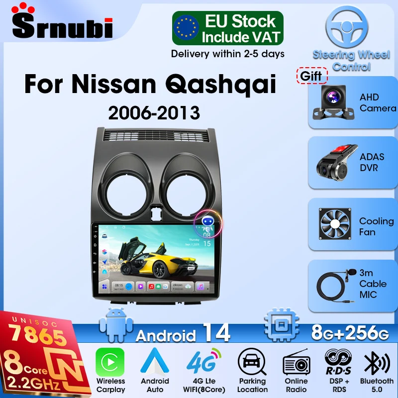 Srnubi 9" Android14 Für Nissan Qashqai J10 2006-2013 Autoradio Multimedia-Videoplayer 2Din Carplay Auto-Stereoanlage mit Rückfahrkamera