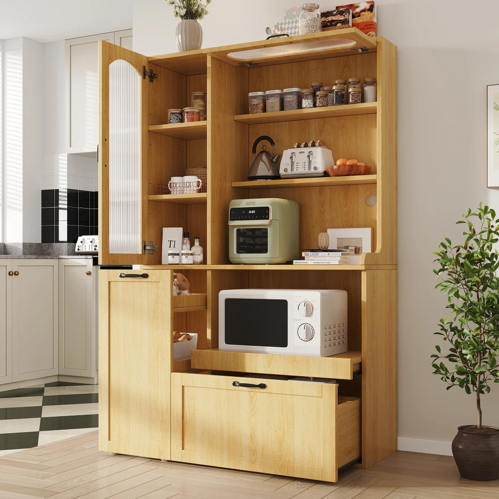 Modernes Highboard-Küchenschrank Multifunktionaler Aufbewahrungsschrank mit Verstellbaren Regalen Ausziehbarem Regal Gehärtetem Glas – Detail 16