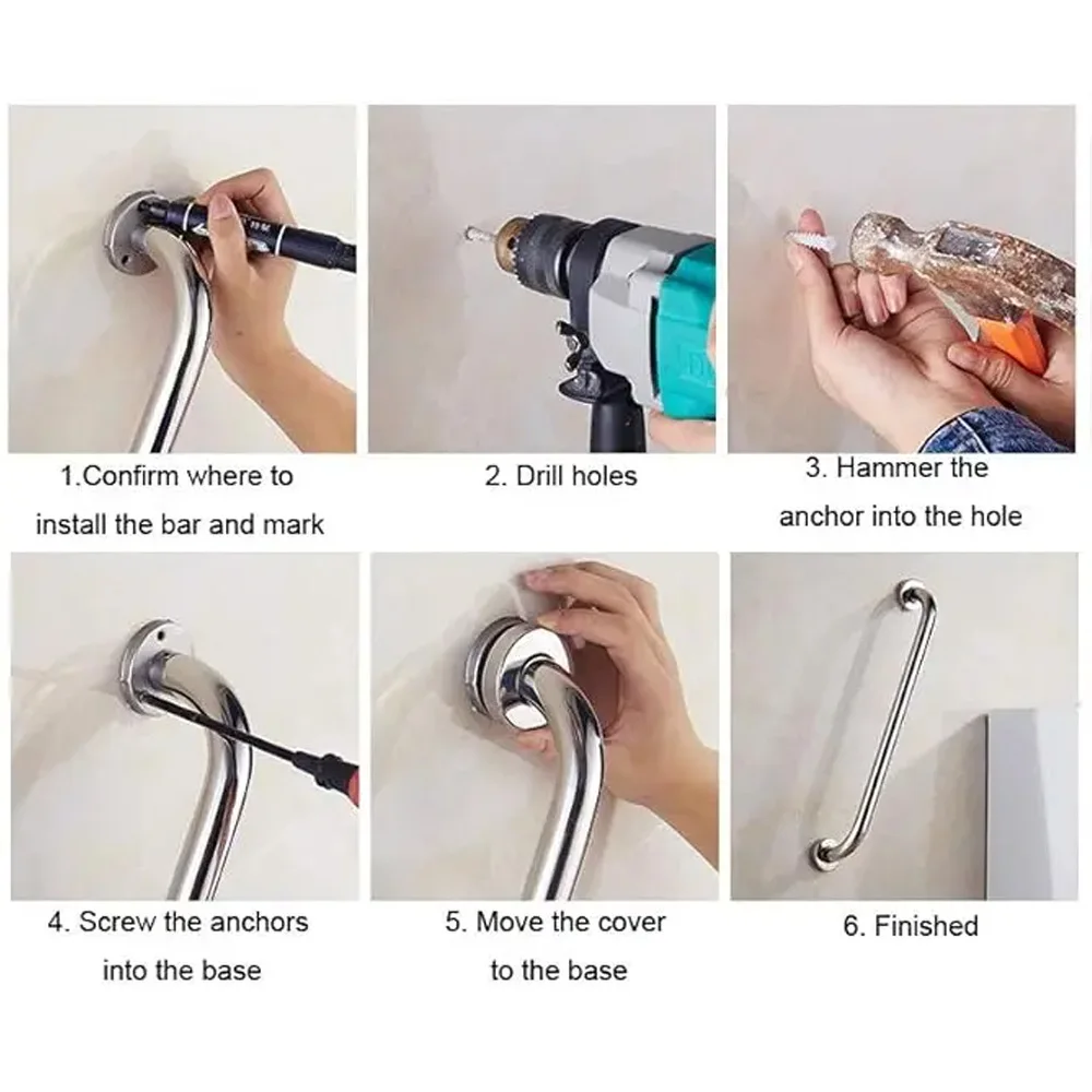 16 Inch Shower Grab Bar,Black Shower Handle,Bathroom Balance Bar,Safety Hand Rail Support Bar for Handicap Elderly Injury - Image 6