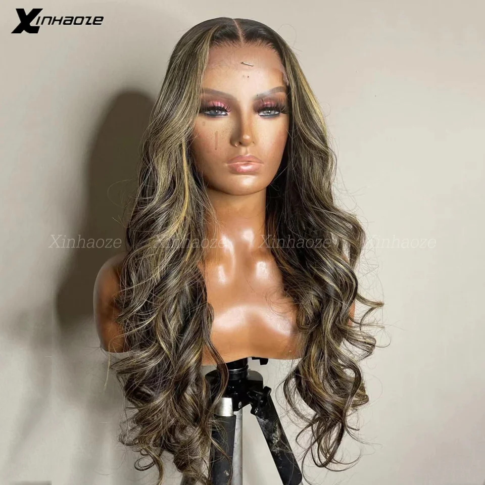 

13x6 Ombre Highlight HD Lace Front Wigs Preplucked Honey Blonde Body Wave Human Hair Wigs for Women Transparent Frontal Wig