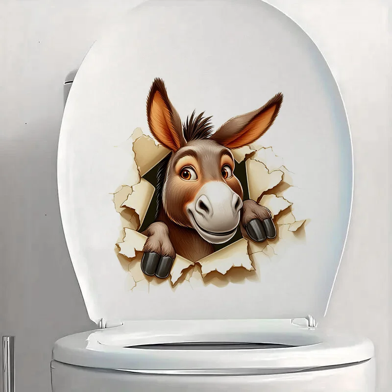 90860# Donkey in the Hole Toilet Sticker, Durable Material, Perfect for Home Wall Decor, Aesthetic Room Decoration