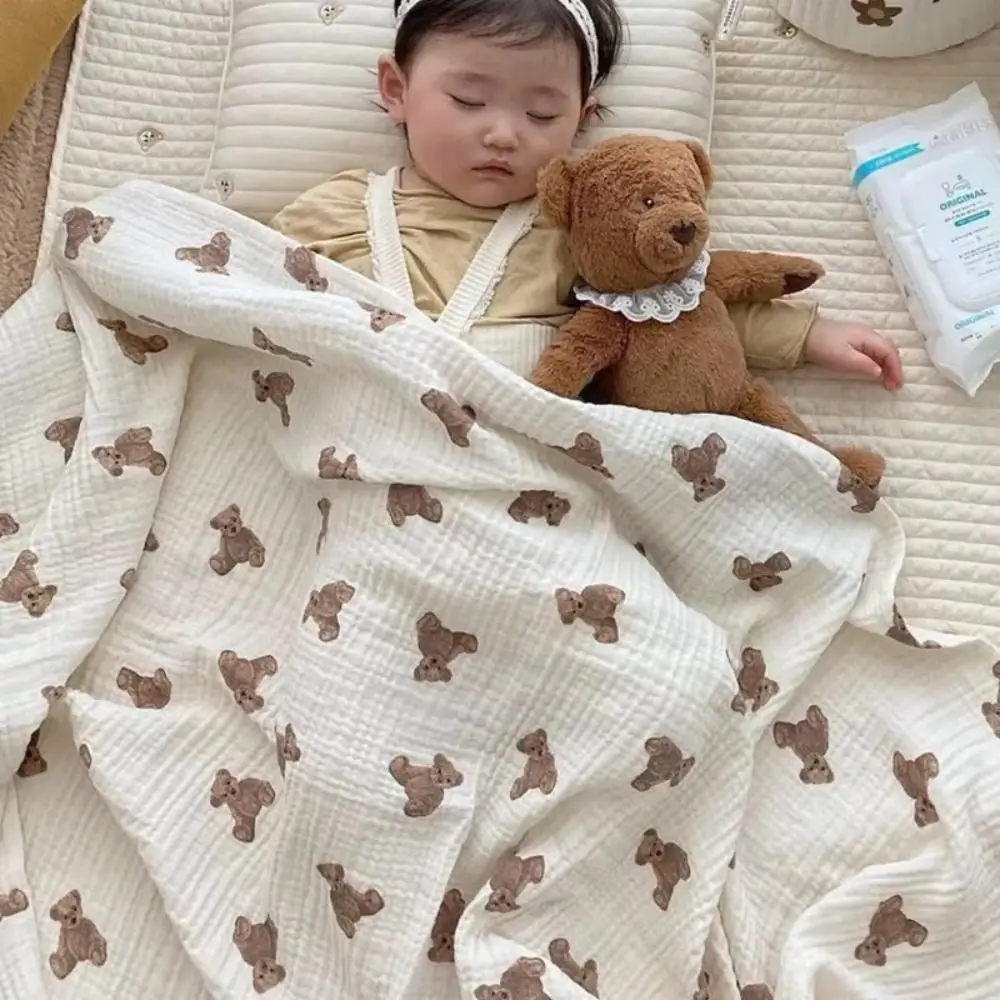 Pure Cotton Baby Crepe Cloth Double-layer Gauze Little Bear Printed Delivery Room Bag Breathable Material Single Layer