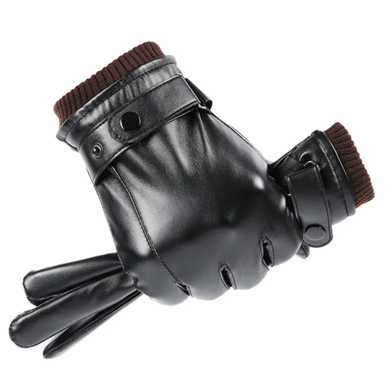 Leather Gloves Men Winter Black, Warm Leather Gloves Outdoor Windproof Cold Protection Waterproof Touch Screen Winter