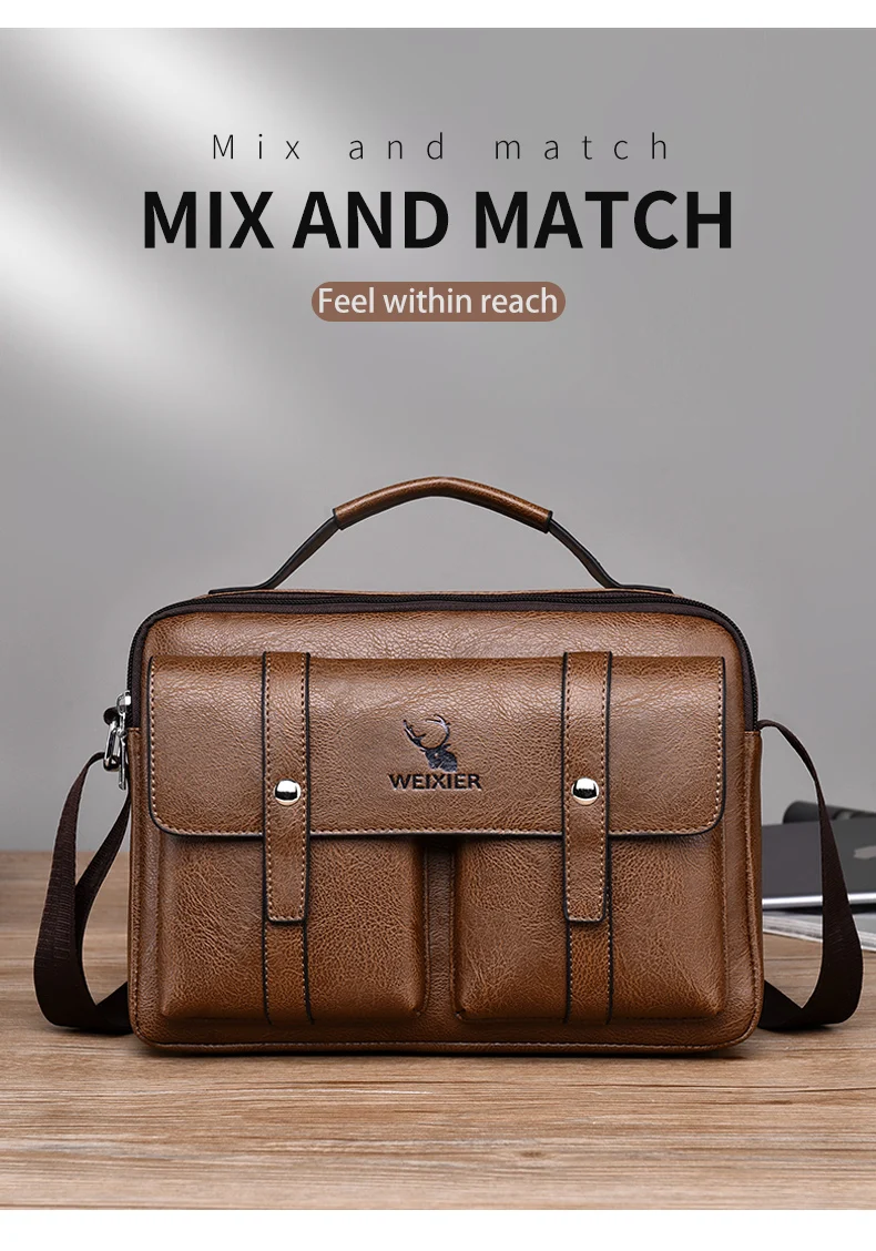 Wizzard men’s messenger bag WEIXIER PU Leather Bag New Men's Shoulder Bag Casual Crossbody