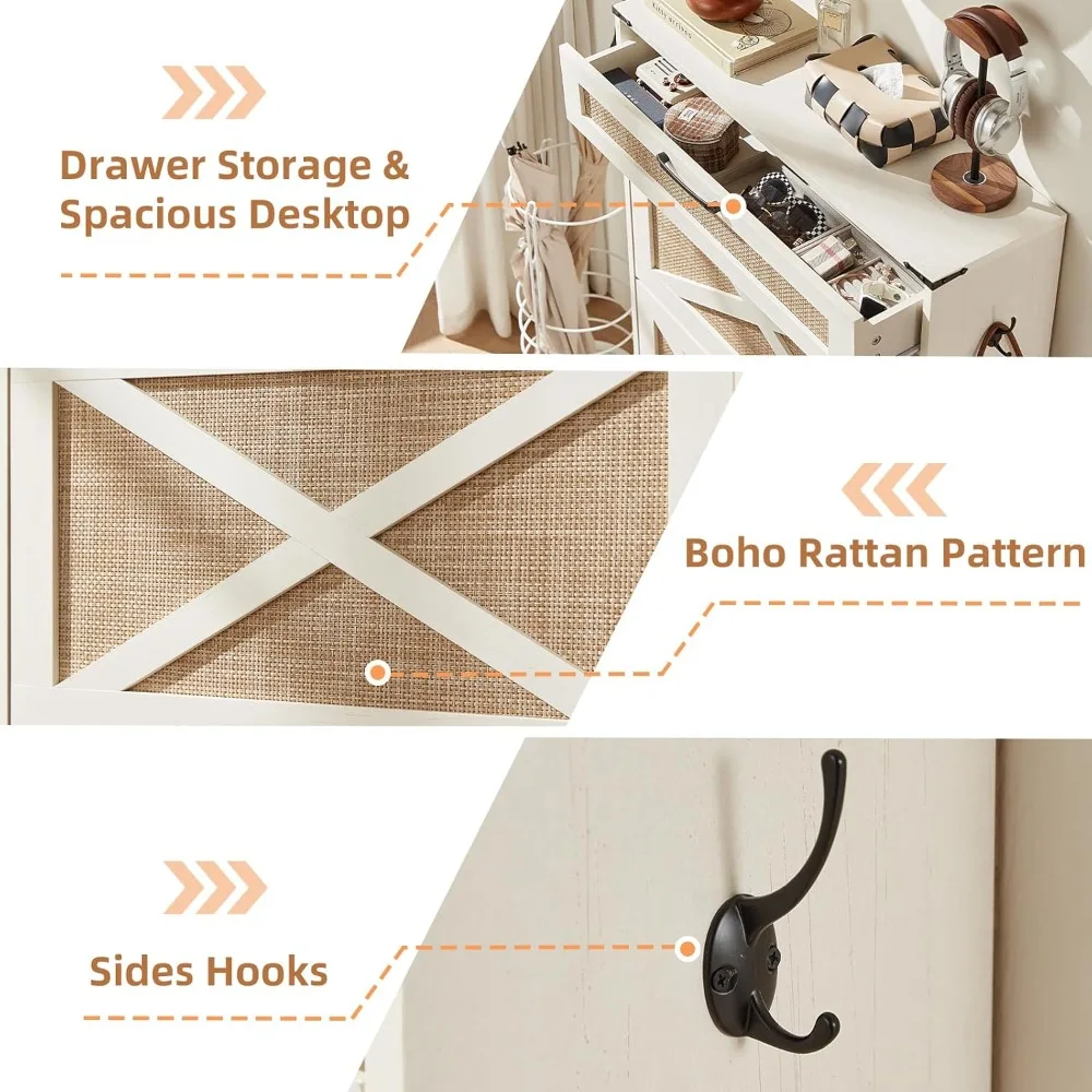 shoe storage cabinet for entryway with 2 rattan flip drawers, boho narrow shoe cabinets for 16-20 pairs shoes with large drawer