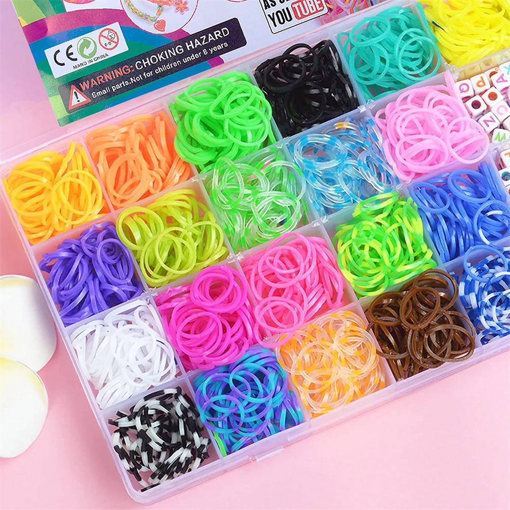 1 scatola di k di braccialetti con telaio in gomma, set di perline per braccialetti elastici di amicizia fai da te, gioielli per ragazze, creazione di accessori per maglieria  36