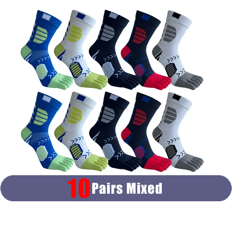 5 Pairs Compression Cotton Toe Socks - Sweat-Absorbing Colorful Sports Socks
