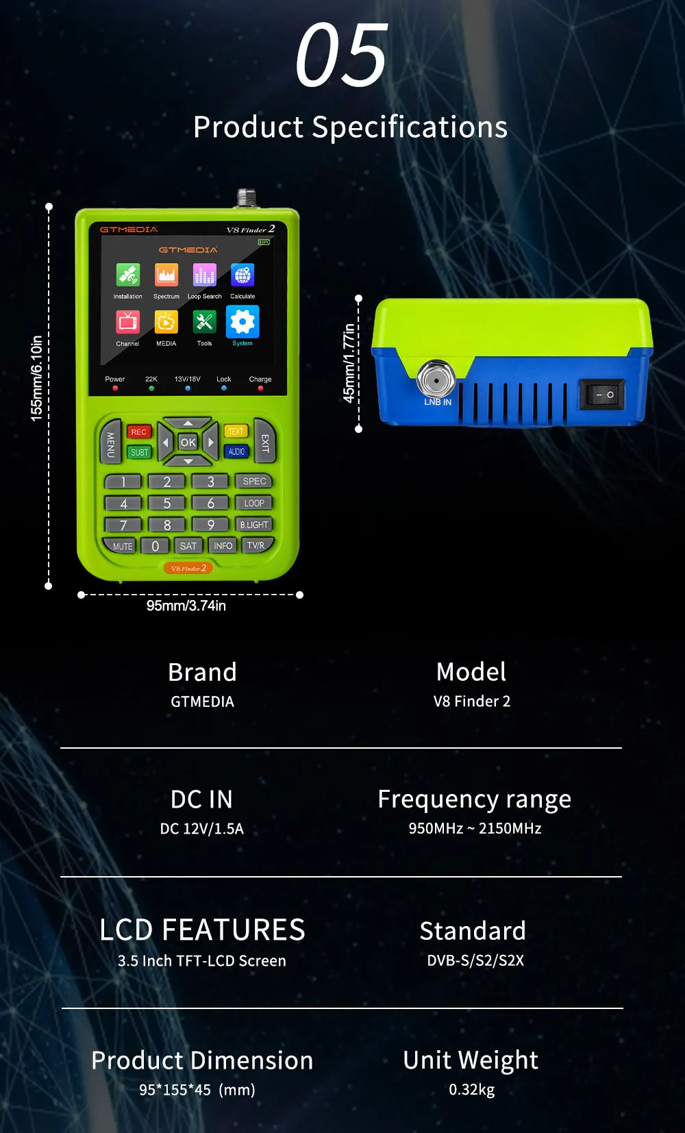 GTMEDIA V8 Finder 2 Satellite Signal Finder DVB-S/S2/S2X Digital 1080P HD H.264 VS ST-5150 V8 FINDER PRO WS6933 WS6980 In Stock cbs antenna channel