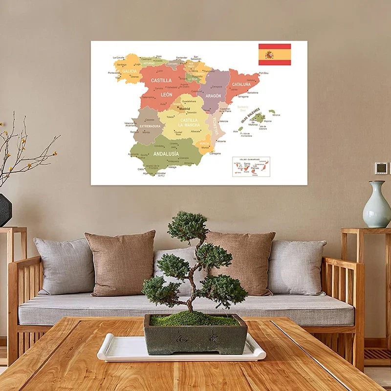 Spanish Map In Spanish Living Room Home Decoration School Supplies Non-woven Fabric Art Background Cloth 120*80cm
