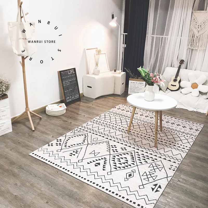 Modern Ribbed Moroccan Homestay Living Room Carpet Nordic Bedroom Study Large Area Decorative Rug Bohemian Color Style Floor Mat