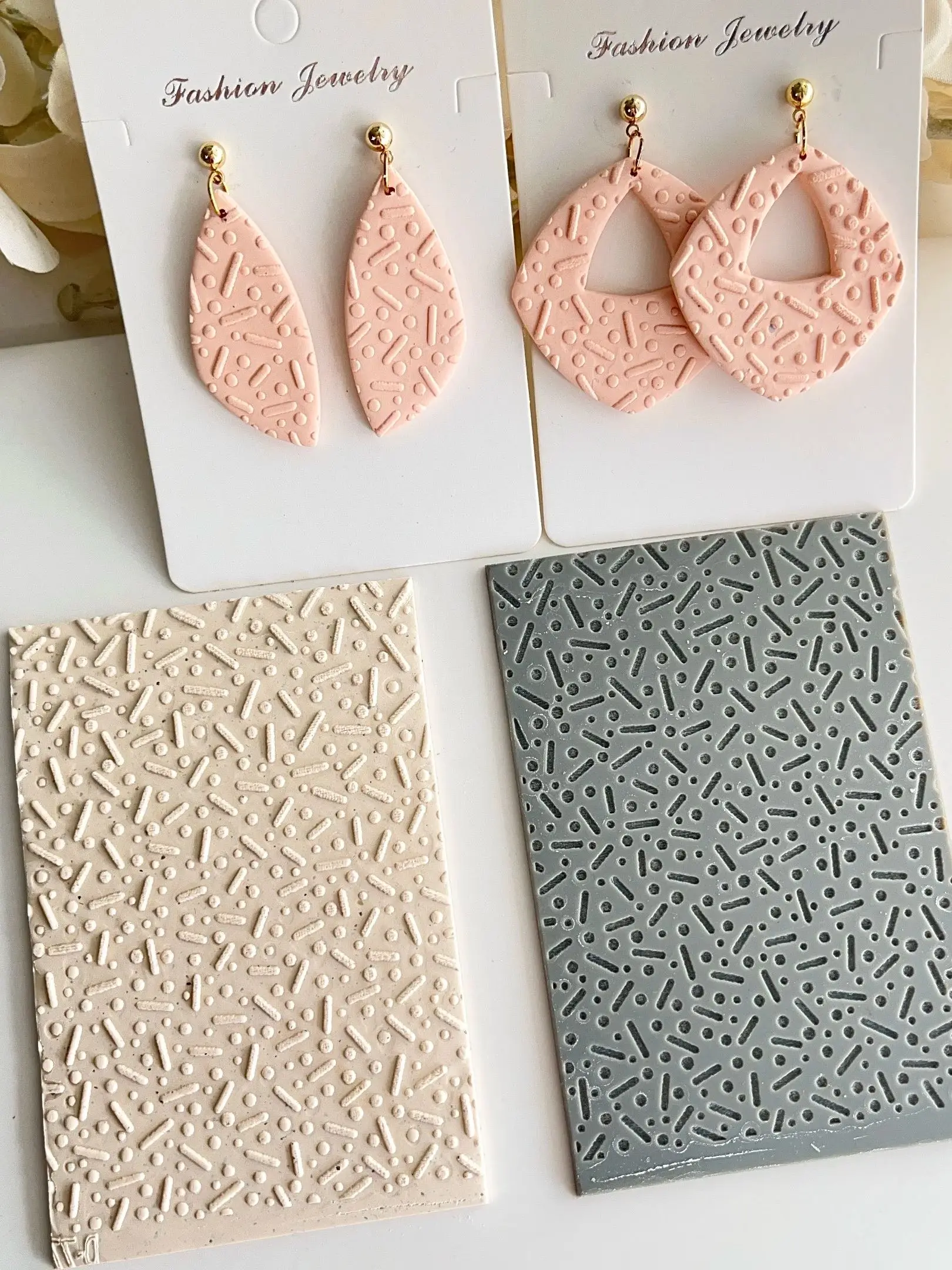 Description Picture 3 of itemTexture Polymer Clay Mat Simple Texture Sheet Silicone Mold for DIY Earring Jewelry Soft Pottery Earrings Polymer Clay Cutter