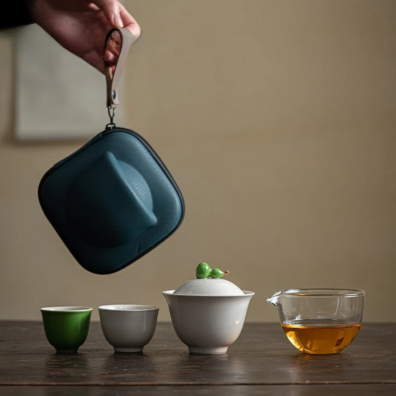 

Chinese Gourd Persimmon Travel Tea Set 1 Pot 3 Cups Tea Tureen Kung Fu Tea Set Tea Maker Set Portable Ceramic Quick Cup Gift