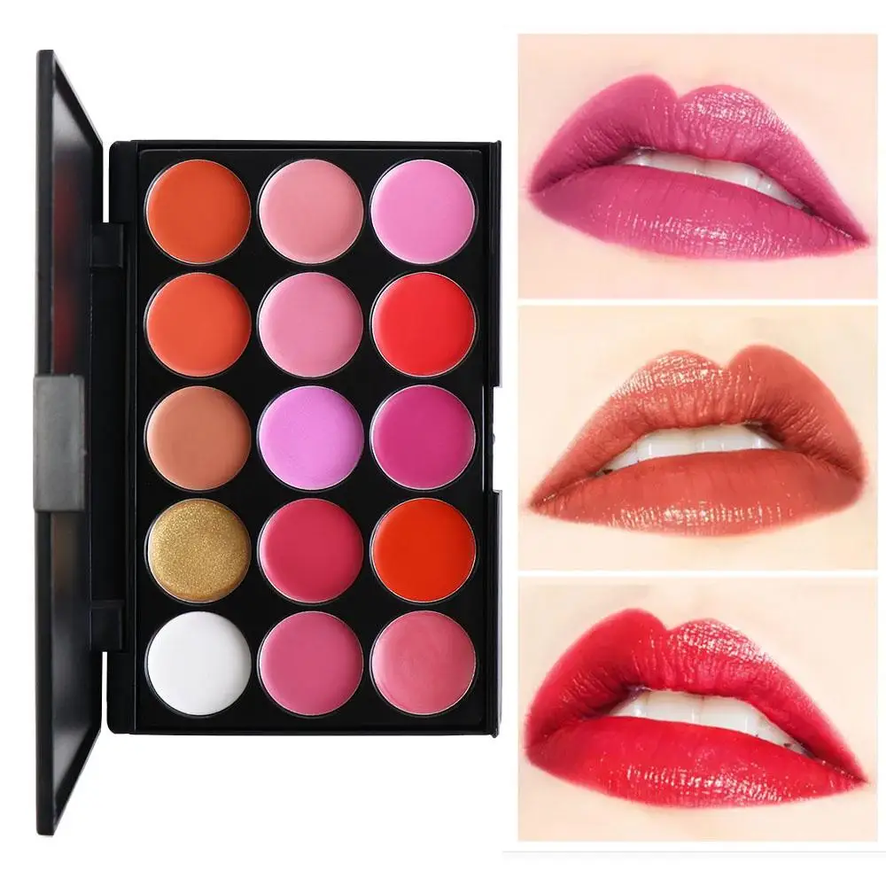 

Waterproof Matte Lipstick Palette Cosmetics Long Lasting Moisturizing 15 Color Lip Gloss Palette Red Nude Pink Women