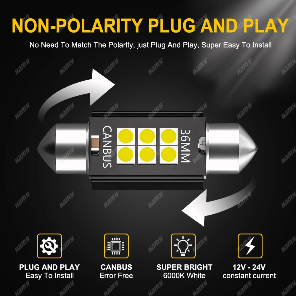 2PCS 600LM ���� ���� C10W C5W LED ���� ���� 31/36/39/41mm LED CANBUS 12V 6500K ��� �ڵ��� ���׸��� �� ��ȣ�� ��