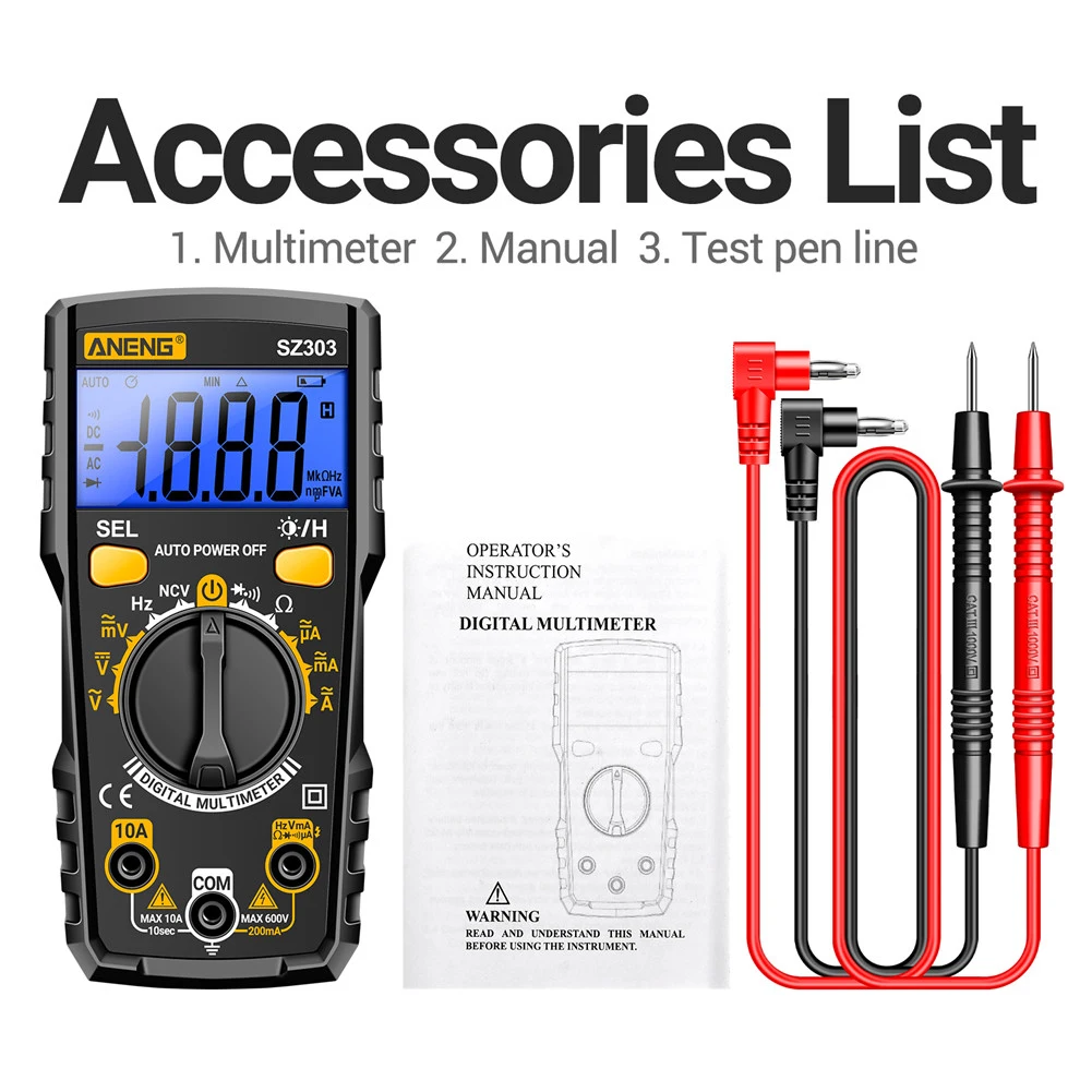 Aneng sz303 דיגיטלי meter ncv vult ohm מטר רב תכליתי מקצועי בודק תדירות התנגדות דיודה