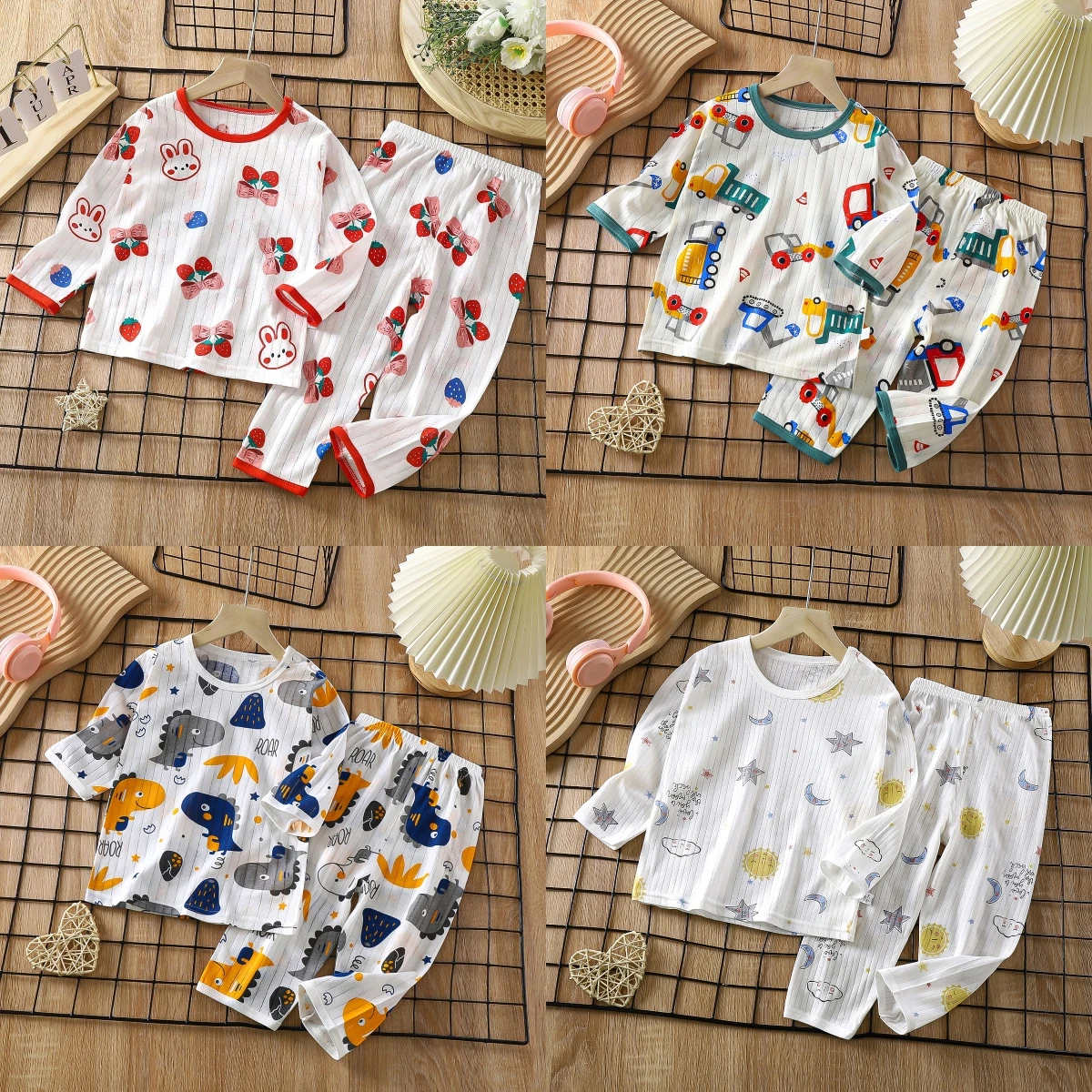2024 New Summer Children Clothing Baby Home Clothes Set Long Sleeved Boys Girls Pajamas Thin Section Kids Pajamas Clothes 5