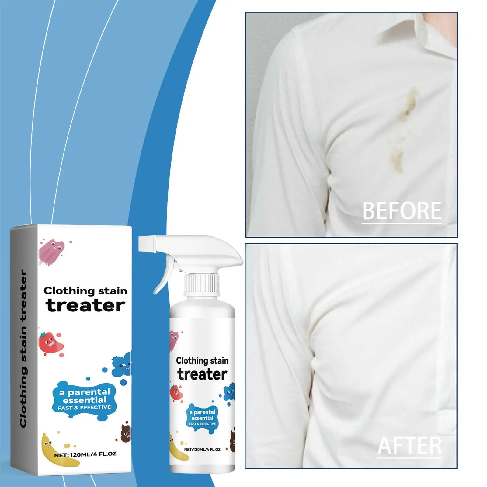Description Picture 6 of item120ml Decontamination Spray Clothes Wash Free Grease Cleaning Instant Stain Remover Oil Tea Stains Newborns and Infants