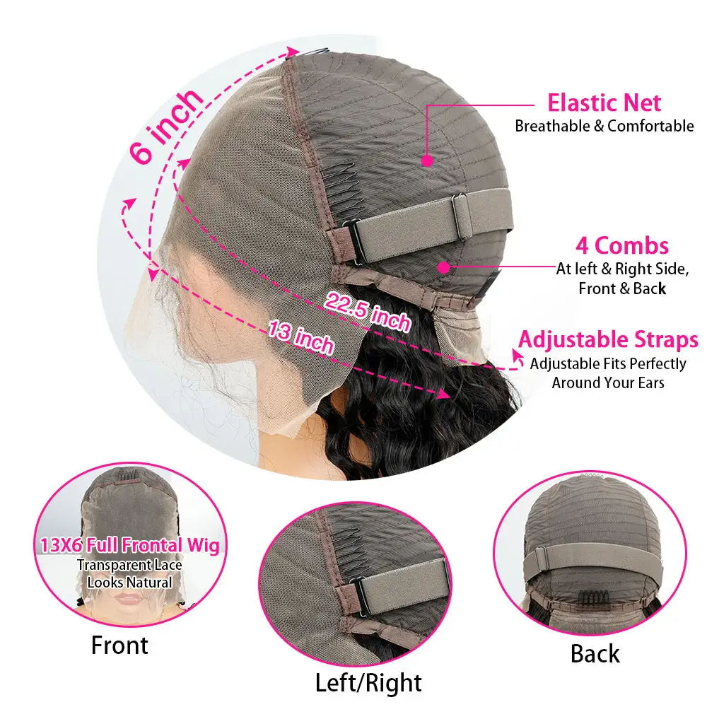 220% Density Deep Wave Max-lace Wigs 13x6 Transparent Lace Frontal Wigs Curly Wig For Women 40Inch Human Hair Natural Color