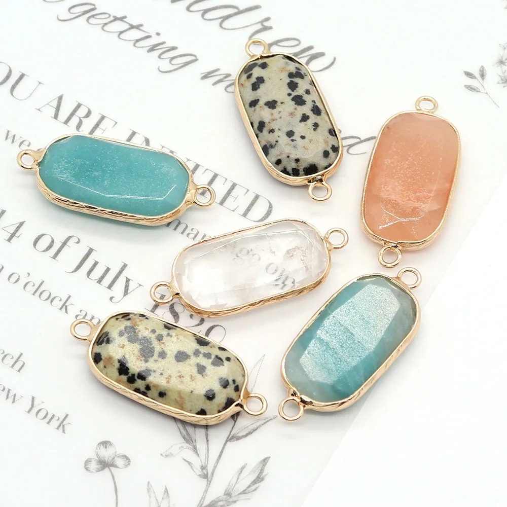 

Crystal Pink Aventurine Natural Stone Pendants for Jewelry Making Necklaces Bracelets Rectangle Dalmatine Stone Connector Charms