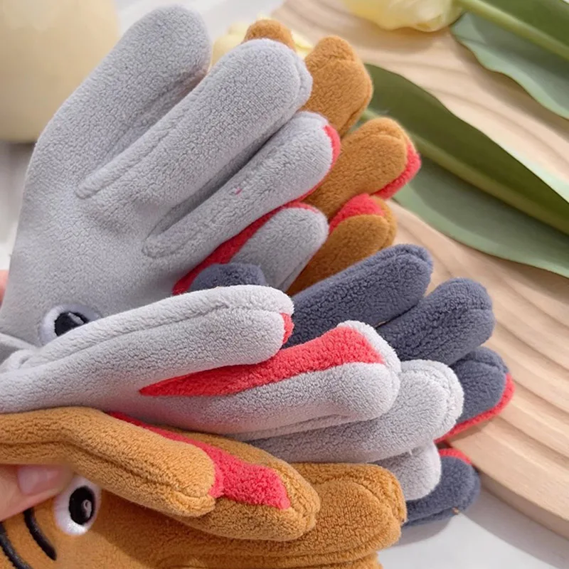 Kids Boy Gloves Winter 5-12 Years Coral Fleece Cartoon Shark Gloves Outdoor Keep Warm Thicken  Cycling Children Girl Gloves 5
