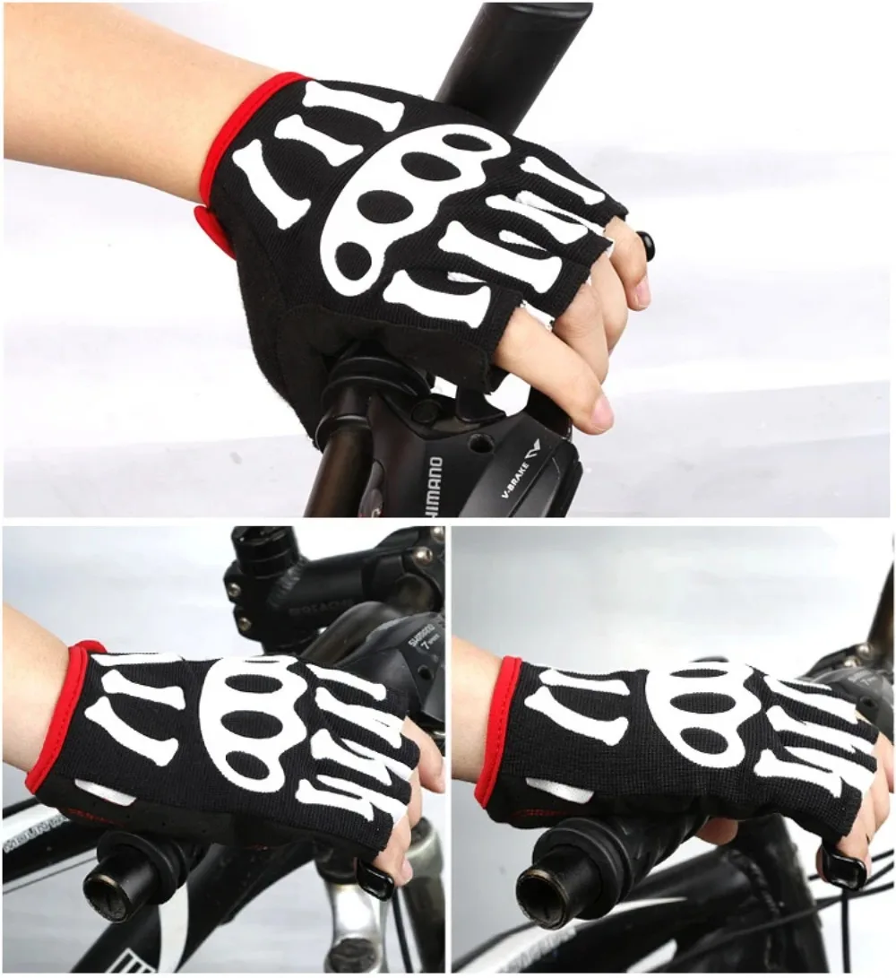 Men's Skeleton Silicone Gel Paded Bicycle Half Finger Gloves Road Bike MTB Gloves Cycling Short Finger