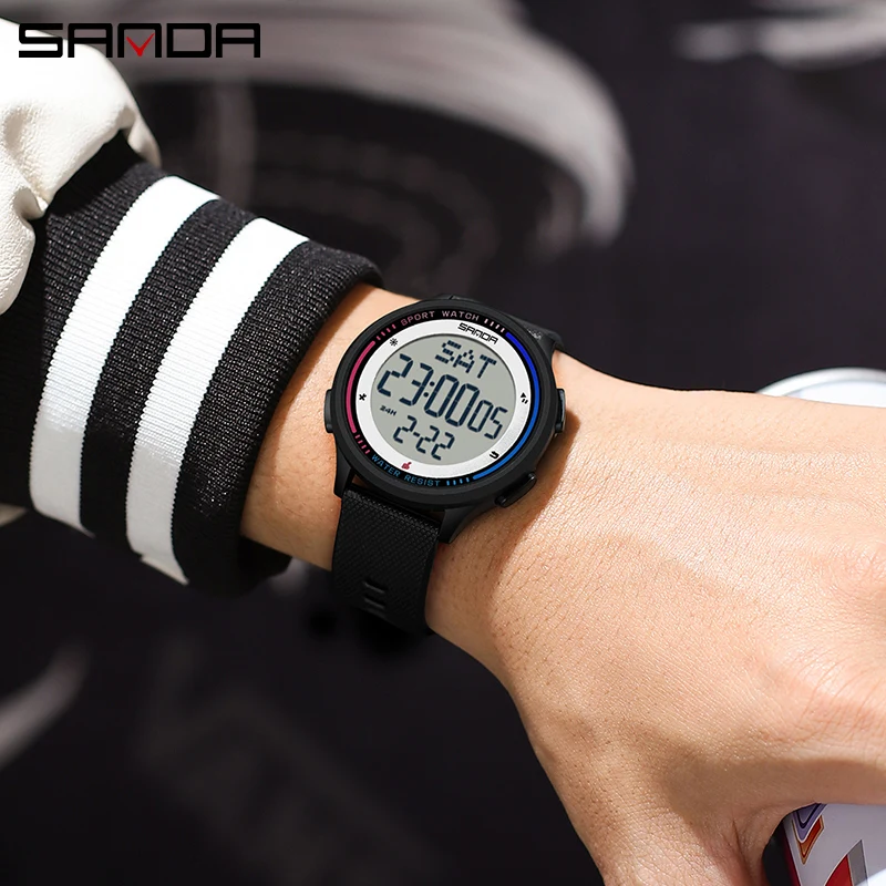 SANDA 6158 Student Digital Movement Teenager Boy Girl Watch Clock Trendy Waterproof Sports Mode Wristwatches Stopwatch Relogio