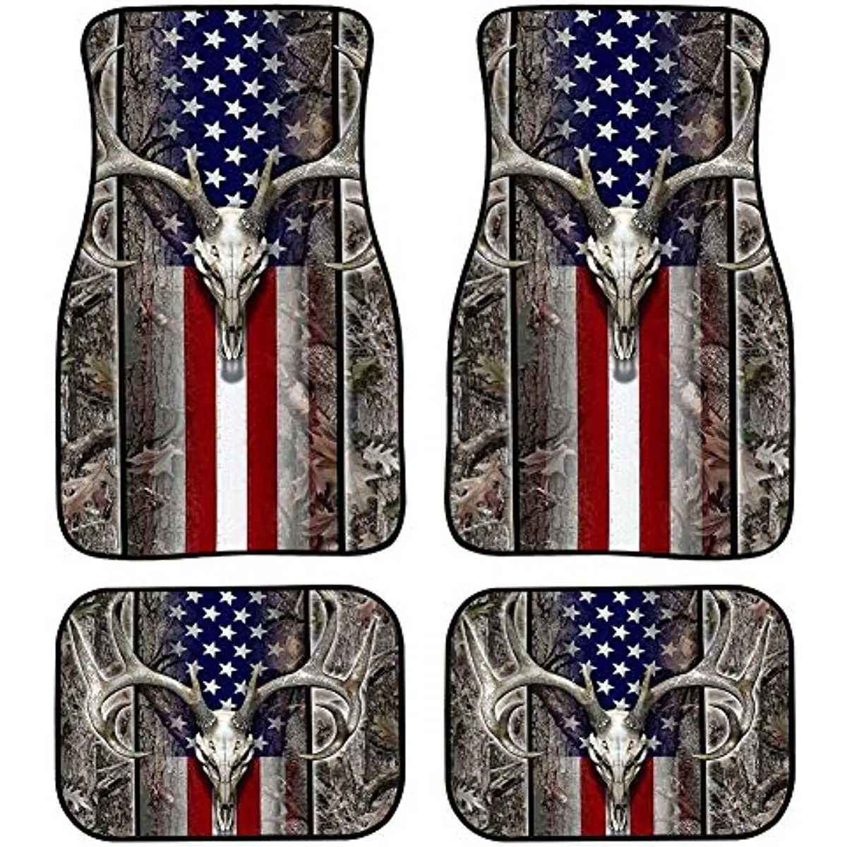 

ZERODATE Front Rear Floor Mat for Cars Truck Sedan,American Flag Skull Deer Pattern Vehicle Floor Mat with Rubber Backing Full S