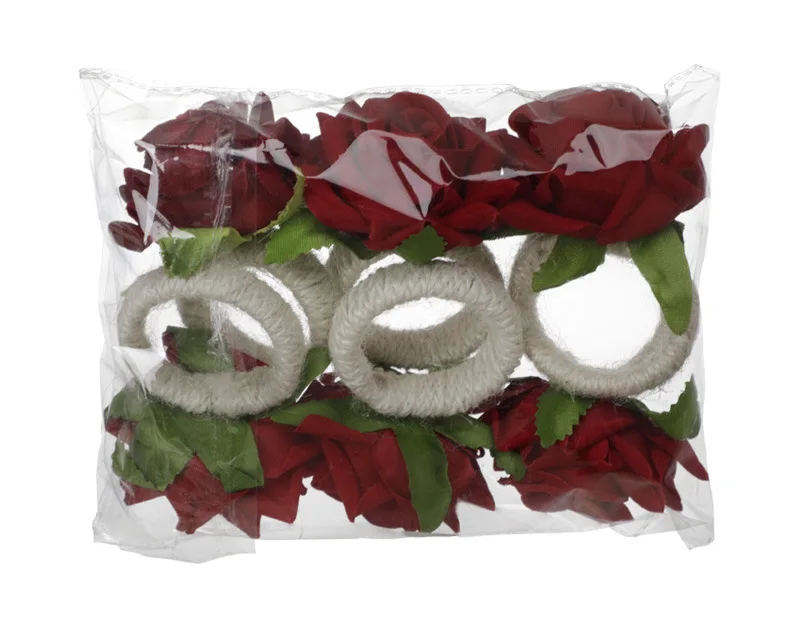 6pcs/lot Artificial Flower Napkin Rings Faux Rose Napkin Ring