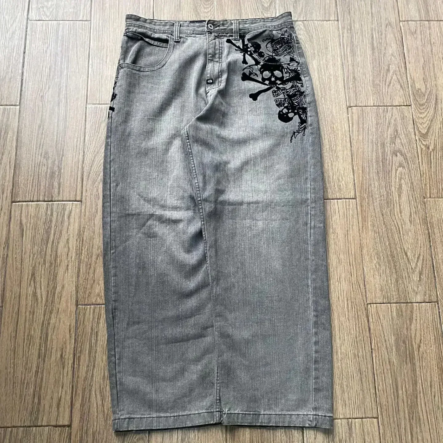New Retro Southpole Jeans Skull Watermark Loose Jeans Men's and Women's Y2K Harajuku Gothic Hip Hop Skateboard Pants Street Wear 5