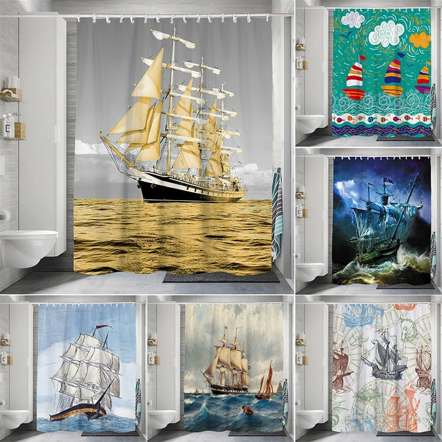 Shower Curtain Hooks, Rust Proof Decorative Shower Curtain Hooks Hangers  for Bathroom Curtains, Clothing, Nautical Sailing Ship Anchor Vintage :  : Home