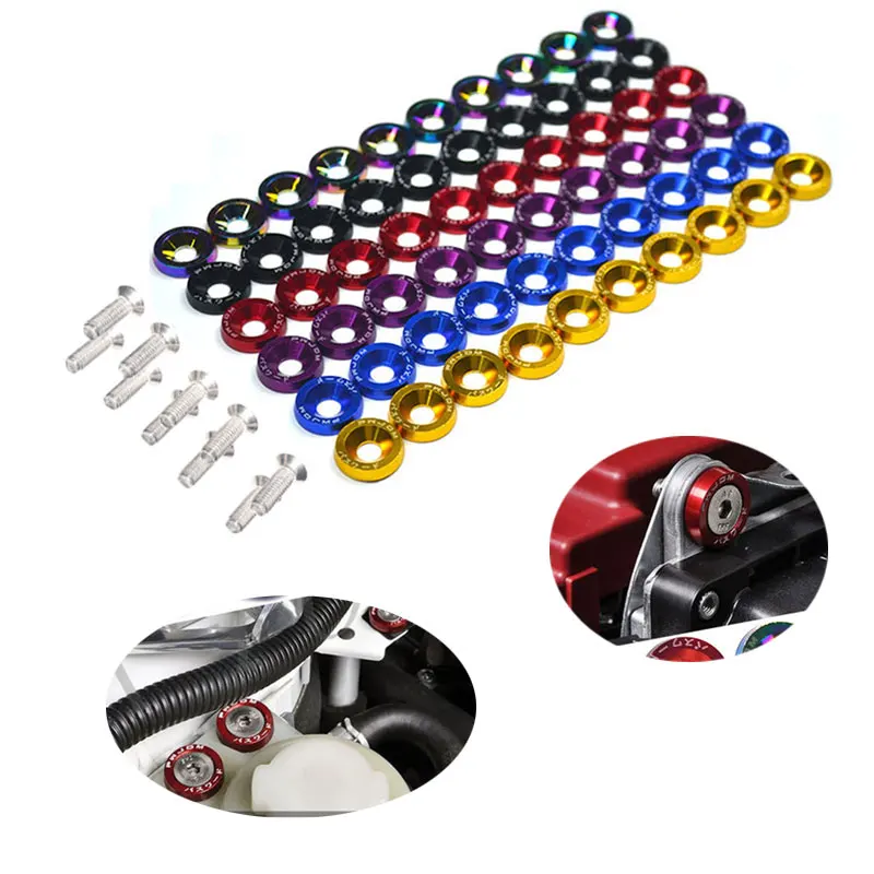 

10 Pcs Car Modified Hex Fasteners Fender Washer Bumper Engine Concave Screws Aluminum JDM Fender Washers and M6 Bolt for Car