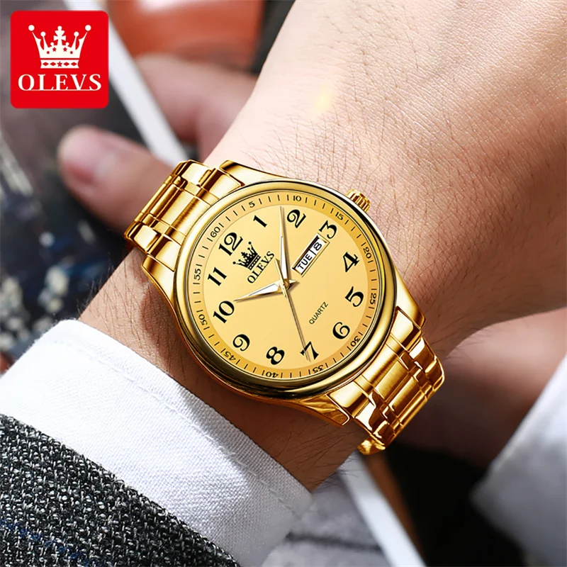 OLEVS Business Men Luxury Watches Gold Stainless Steel Quartz Wrsitwatches Male Date Clock with Luminous relogios masculino
