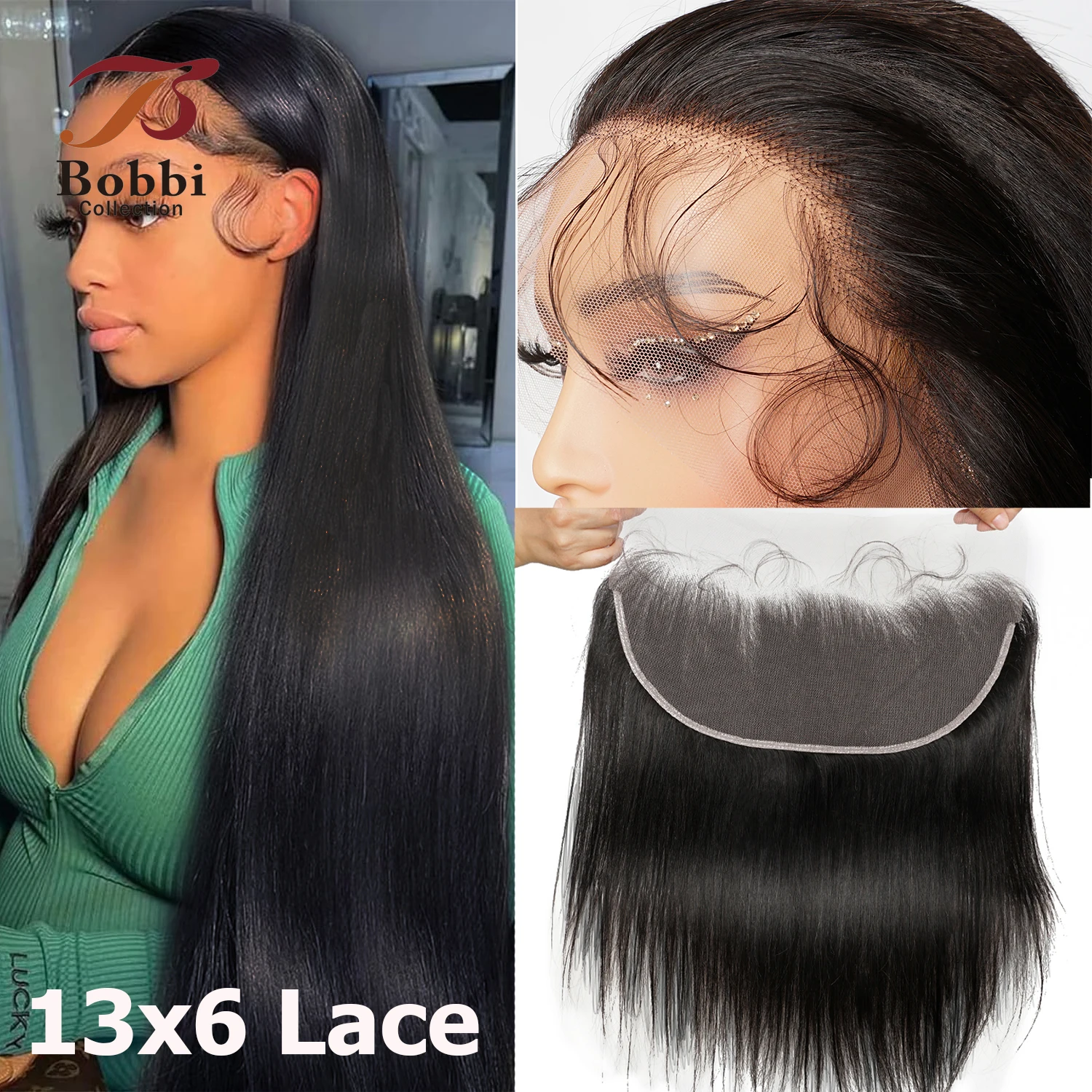 Lace Frontal Human Hair Lace Closure with Baby Hair Natural Color Free Part Pre-Plucked HD Transparent Straight Bobbi 13x6 human hair closure,human hair lace frontal