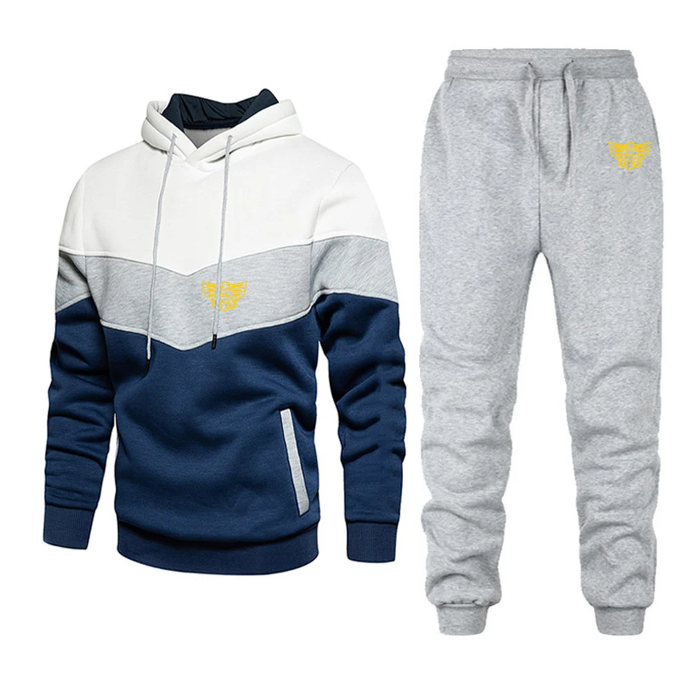 

Goldwing GL1500 2023 Spring Autumn New Model Print Men Casual Three Color Stitching Patchwork Hoodies+ Comfortable Trousers Set
