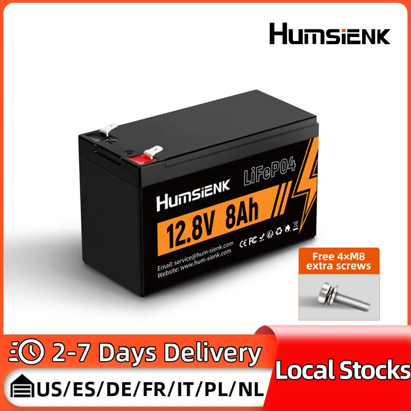 Humsienk Lithium-Eisenphosphat-Batterie, 12 V, 8 Ah, Güteklasse A, wiederaufladbar, leicht, für Zuhause, Energiespeicherung, Notstromversorgung
