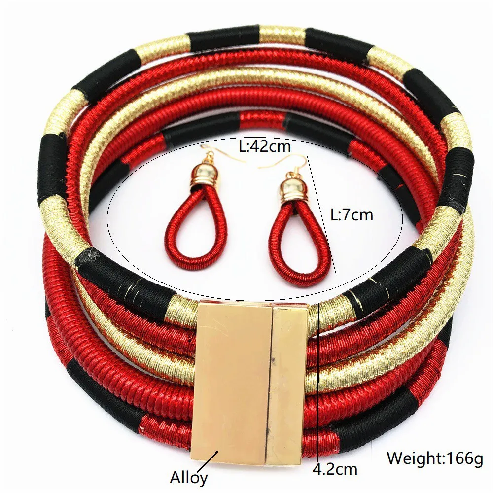 Necklace Earrings Multi-Layer Woven Jewelry Choker Necklace Bridal Wedding African Beads Jewelry Set for Women
