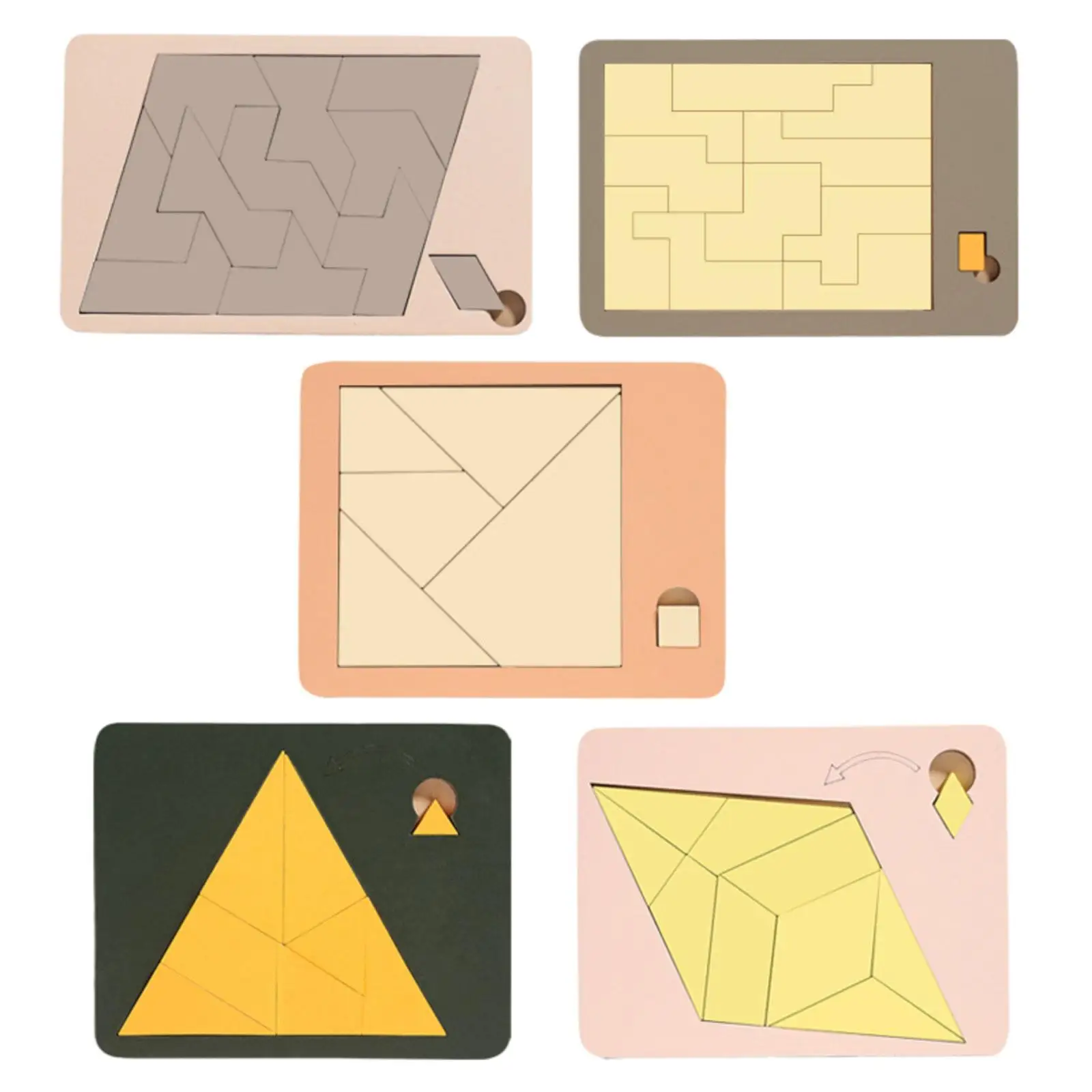 5Pcs Wooden Tangrams Set Geometric Brain Teaser Toys Birthday Gifts Montessori Toys for Girls Kindergarten Preschool Children 4