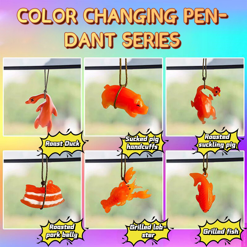 1Pcs UV Color Changing Roast Duck/Meat/Chicken/Fish/Lobster Pendant PVC Swing Keychain Bag Accessory Rearview Mirror Decoration