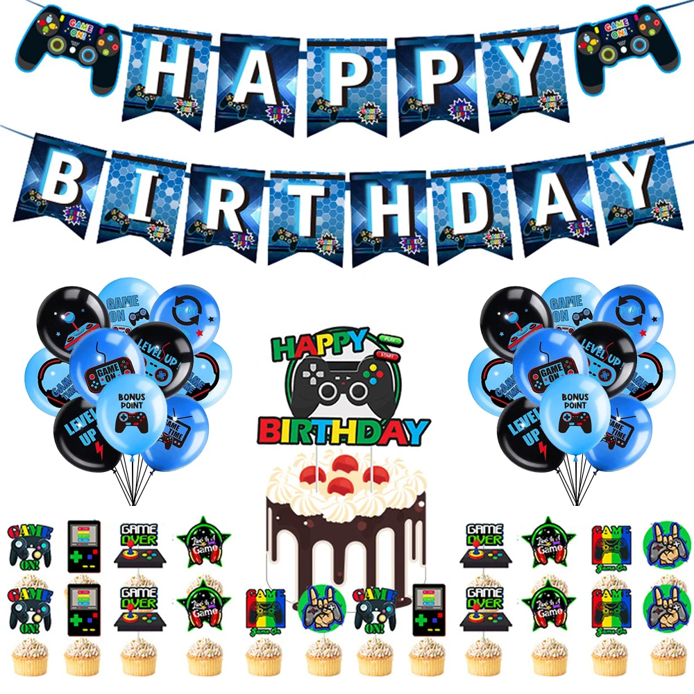 

Video Game Party Supplies Set Baby Boy Birthday Party Decoration Happy Birthday Gaming Backdrop Game Table Covers Gamer Balloons