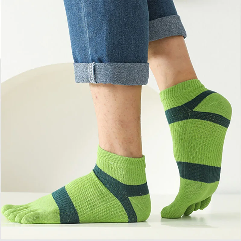 5 Pairs Bright Color 5 Finger Sport Socks Cotton Colorful Striped Short Anti-Friction Blue Green Yellow Black Sock Male Fashions