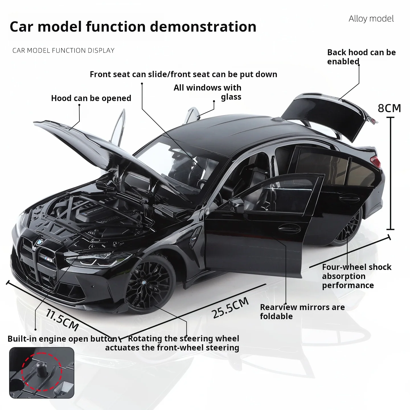 1:18 BMW M3 모델카 정교한 시뮬레이션 합금 다이캐스트 모델 고성능 쿠페 자동차 수집용 장식품 조명 및 사운드 포함