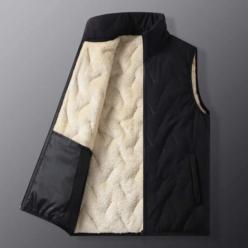 1pc Fashion Down Coats Polyester Sleeveless Vest Fleece Winter Windproof Solid Color Large Size