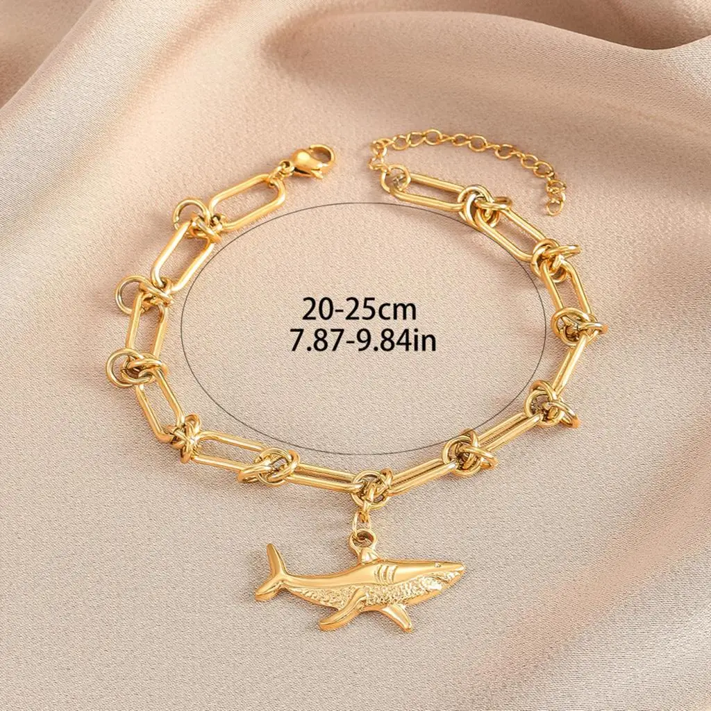 Cxwind Simple Laser Engraved Fashion Bracelet Chain Bracelet-Women Chunky Jewelry shark Charm Birthday Gift for Lover