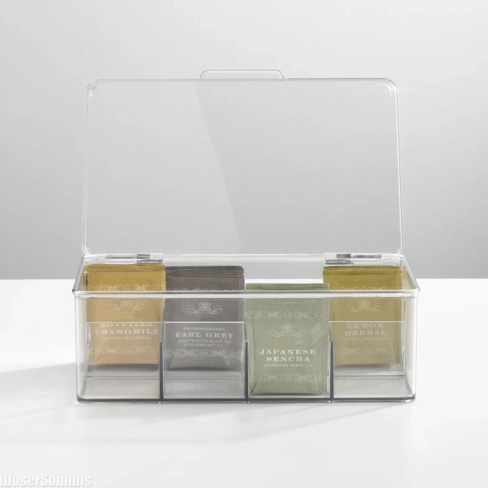 Tea Organizer for Drawer Divided Clear Tea Box Household Coffee Storage Boxs Desktop Bag Container Clear Acrylic Storage Box tea tin box tea canister