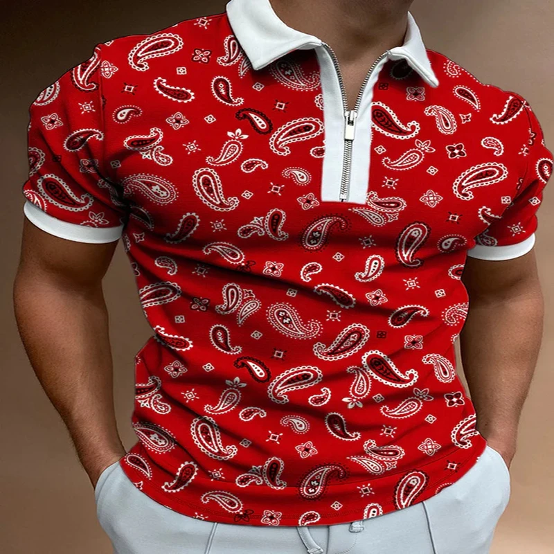 

Paisley Pattern 3D Print Polo Zipper Short Sleeve Shirt for Men