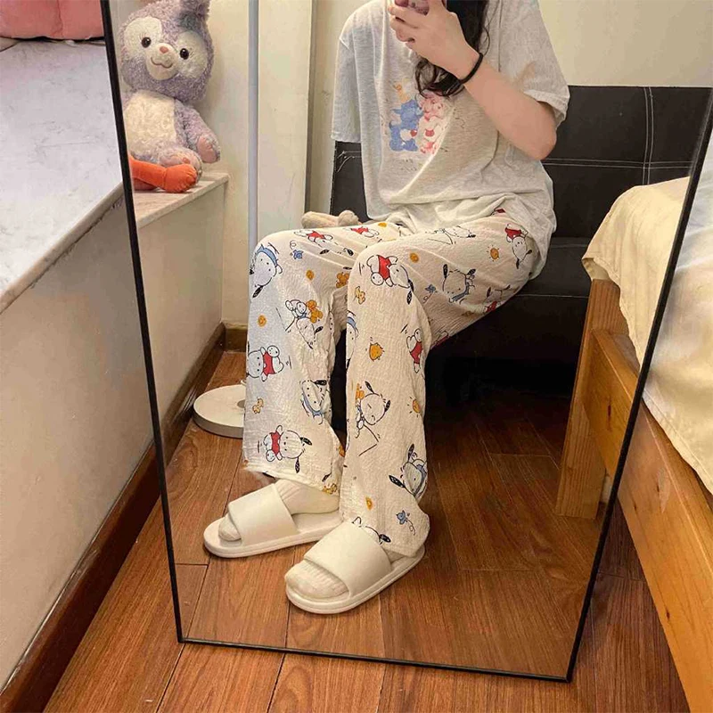 Sanrio Cotton Pochacco Hello Kitty Casual Pants Spring Summer Autumn Cartoon Woman Anime Home Trousers Pajama Pants Girl Gift