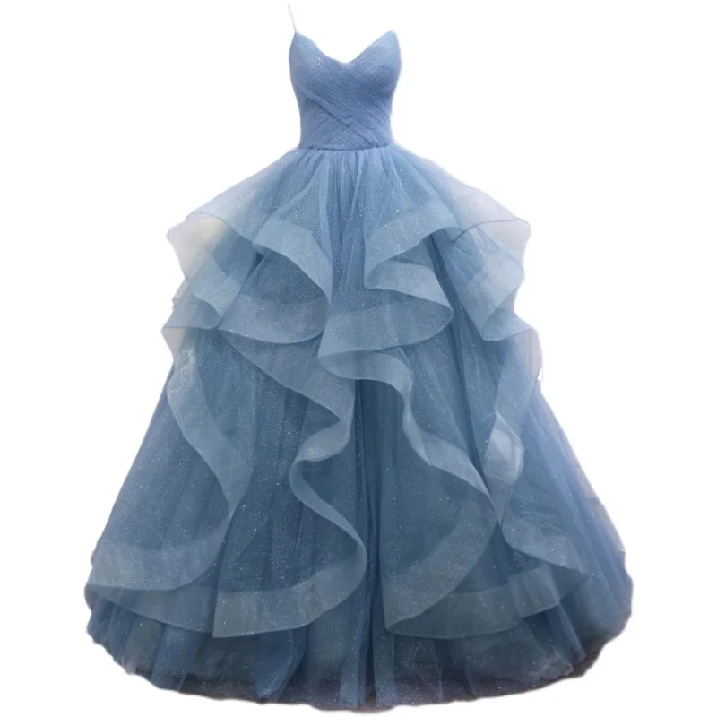 Boho Quinceanera Dresses Simple Sequined Party Dress Luxury V-neck Ball Gown Calssic Spaghetti Strap Prom Dress Real Photo Party Dress Quinceanera Dresses