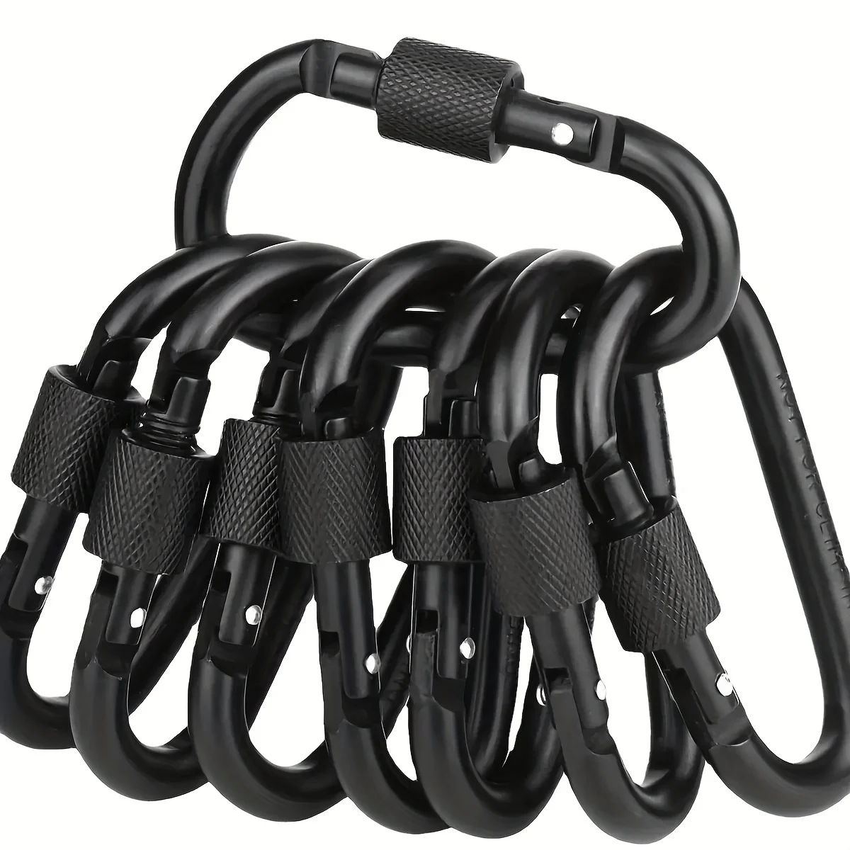 6Pcs 블랙 알루미늄 D 모양 스프링 후크 (나사 포함) 야외 캠핑 하이킹 낚시 배낭 키 버클 클립