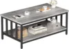 Coffee Table for Living Room with Slatted Sides Frame,Modern Farmhouse Table with 2-Tier Storage Shelf for Home Office 1