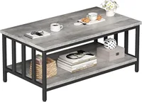 Coffee Table for Living Room with Slatted Sides Frame,Modern Farmhouse Table with 2-Tier Storage Shelf for Home Office 1